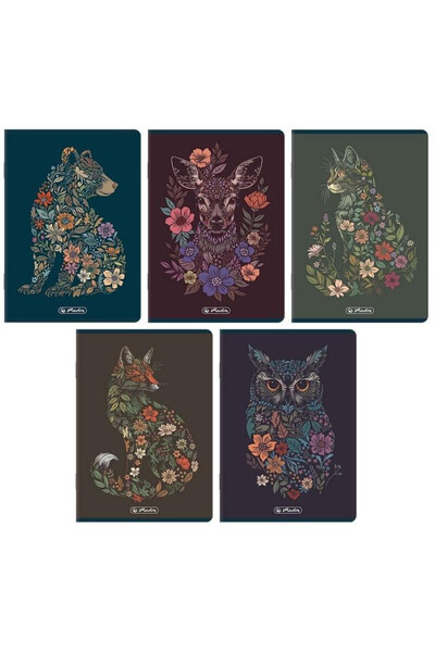 Herlitz Caiet A5 Premium Florimals, 80 file, patratele, coperta ilustrata, Mu...