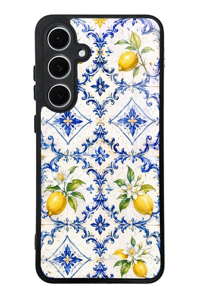 Spoyi Samsung S24 Fe Sapphire Lemon Tiles Design Glossy Phone Case