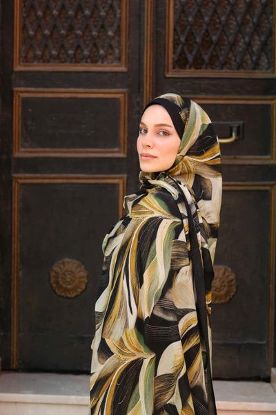 ENRİCO FERRİ Petra Modern Brush Pattern Shawl - Black Multicolor