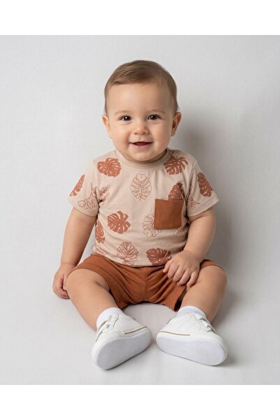 VOY KİDS Baby Boy Summer Leaf Printed 6-9-12-18-24 Months Shorts T-Shirt Sing...