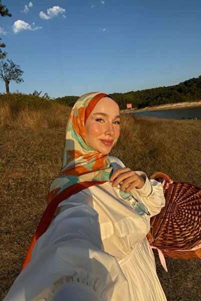 ENRİCO FERRİ Petra Abstract Floral Pattern Shawl - Orange Multicolor