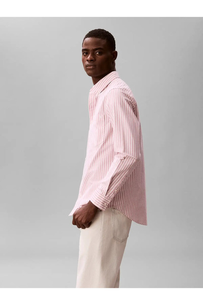 Calvin Klein LS YD STRIPE OXFORD, TJG, S Erkek Pembe Gömlek