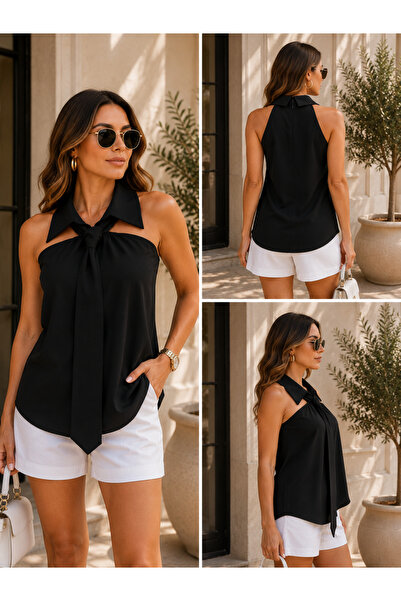 Kokosh moda Women's Collared Tie Detailed Off-The-Shoulder Dubai Blouse – Ele...