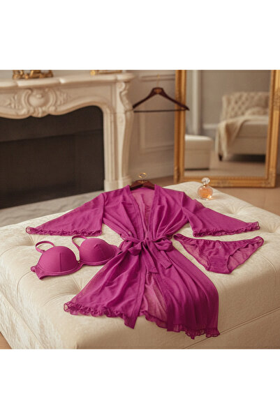 BONBON Women's Dowry and Bridal Trunk Set, Tulle Transparent Purple Color Bra...