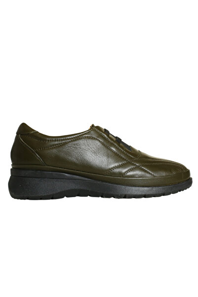 Platin Khaki Leather Women's Comfort Casual Shoes