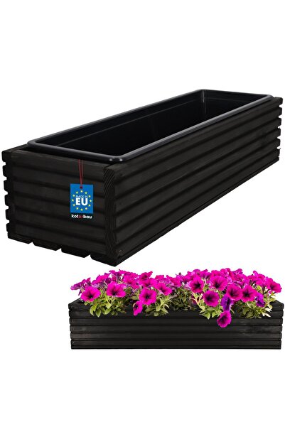 KOTARBAU Jardinieră din lemn pentru terasă cu inserție, neagră, 64 x 20 CM
