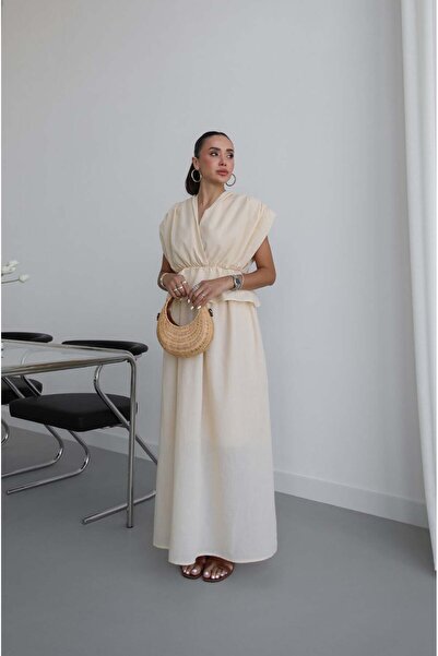 Havoş Beige Double-Breasted Collared Blouse Skirt Set