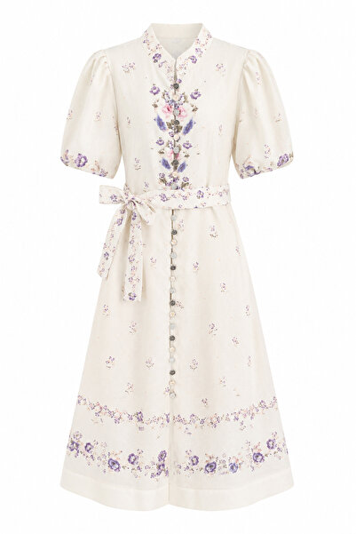 HAZELANNA Hakim Collar Belted Purple Floral Maxi Dress