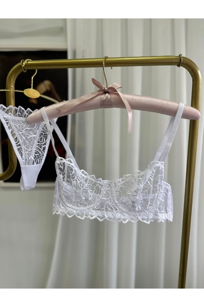 Orchid Bordo Çiçek Desenli Dantel Sütyen Tanga Takım