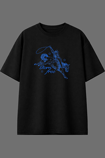 VSRN Tricou oversize negru cu imprimeu frontal Born Free Design