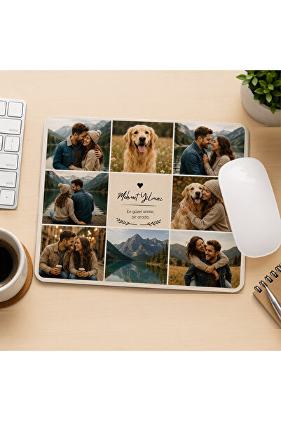 Hediye Baskıcı Kişiye Özel 9 Fotoğraflı Kolaj Mouse Pad 17x21 cm Kaymaz Taban...