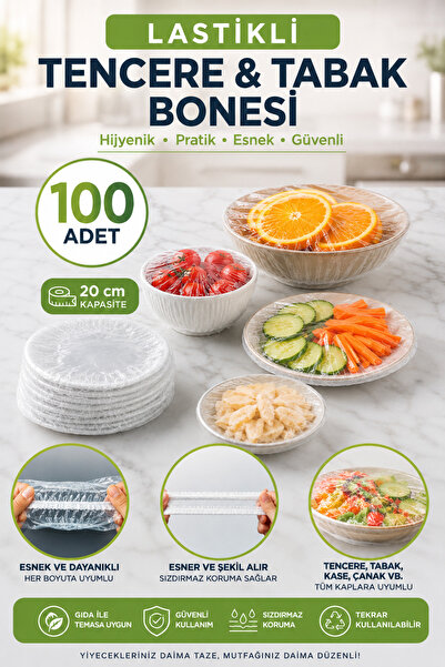 GÖZDE AKKURT astikli Tencere ve Tabak Bonesi 100 Adet 20 cm | Esnek Gıda Sakl...