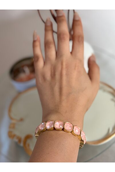 ANKA JEWELLRY Pink Natural Stone Looking Like Gold Women's Steel Flexible Bra...
