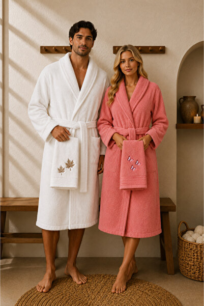 sternen glanz Lilyum 4-Piece Bathrobe Set Embroidered Head Towel Dowry Set Ha...