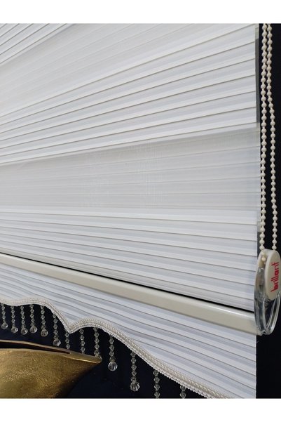 Empressco Şeffaf Ekru Geniş Pliseli Zebra Stor Perde, Çok Seçenekli En Boy