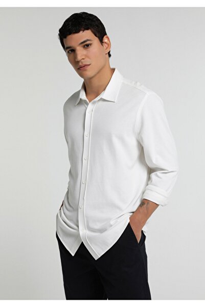 Colin's Regular Fit Shirt Neck Plain Men's White Long Sleeve Shirt