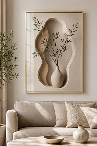 sayetablo Stillness Zeytin - Gerçek Cama Baskı Gold Alüminyum Metal Çerçeveli...