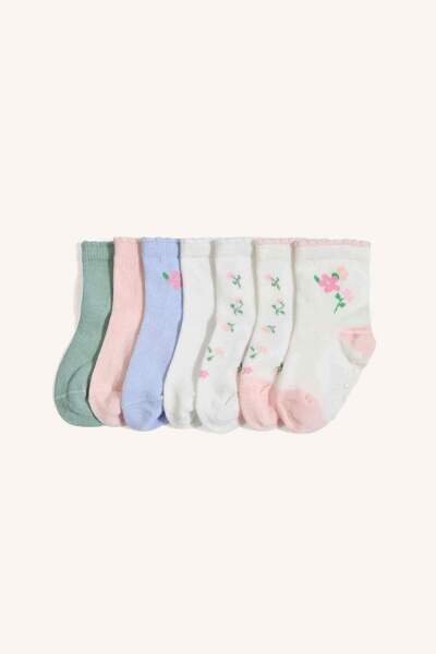 DeFacto Floral Seamless 7-Piece Cotton Long Mixed Socks for Baby Girl I0412A5Ns