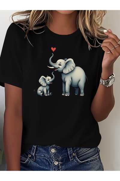 12 HERTZ تي شيرت بطباعة جرافيك Elephant Love، قميص كاجوال بأكمام قصيرة وياقة ...