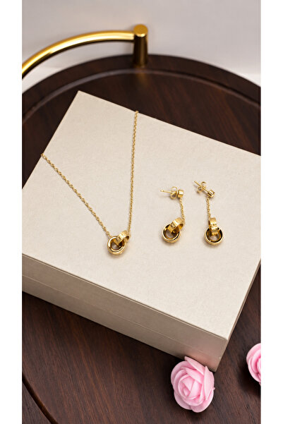 stainles steel Luxurious and Elegant Gold Color Steel Necklace and Earring Se...