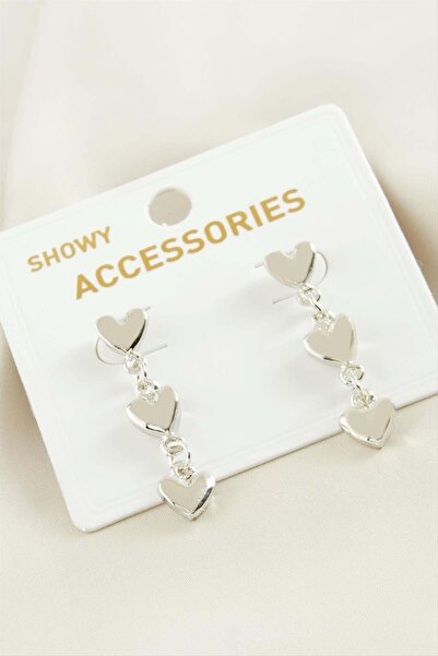 ZERO LAND Spt-Gld Heart Tr Metal (80724) Earring-Silver Color