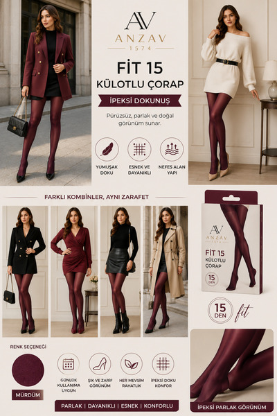 AV ANZAV 1574 Women's 15 Den Thin Shiny Pantyhose – Silky Touch, Flexible and...