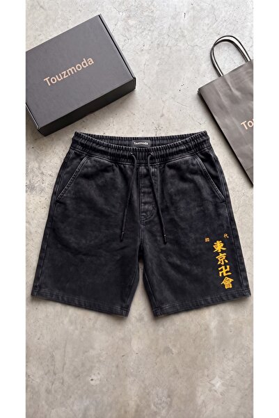 Toum Anime Design Grunge Oversize Washed Vintage Bermuda Shorts