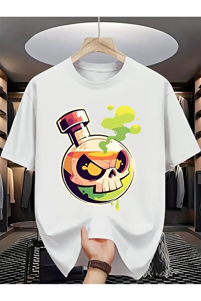 En22 Skull Flask Print Short-sleeved, Cool and Individual, Suitable Halloween...