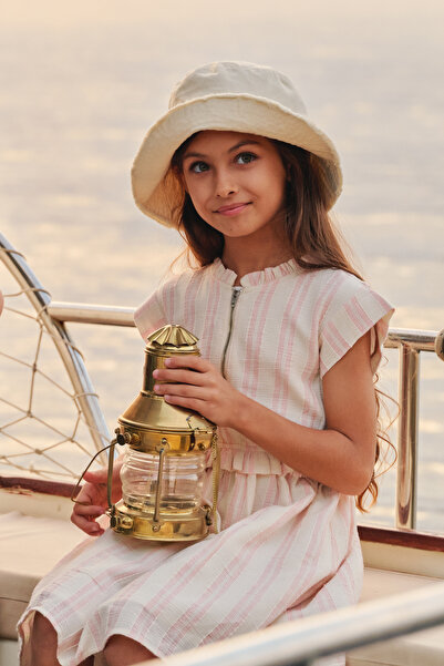 Panço Girl's Coral Dress with Embroidery Detail