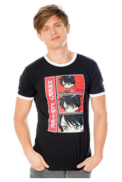 CID Tricou barbati Harry Potter, imprimeu desene animate, maneca scurta, negr...