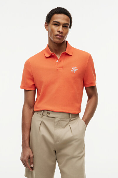 Tommy Hilfiger Th Men's Script Regular Orange Polo Neck T-Shirt