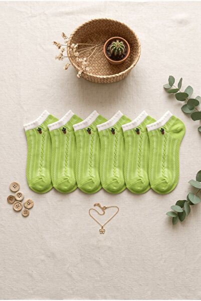 hadiora Set of 6 Green Women's Socks - Soft Cotton