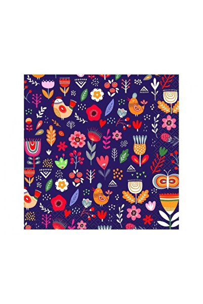 Godan 3165432 Servetel decorat cu flori si pasari, 33 x 33 cm - 20 buc