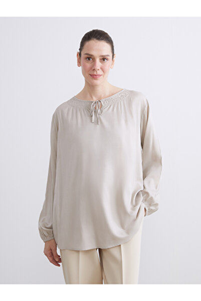 LC Waikiki Tie Neck Linen Blend Blouse