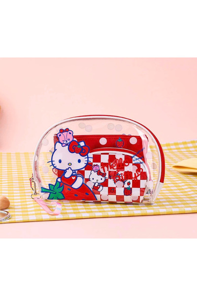 SANRIO Kawaii Transparent Cosmetic Pouch Set – Cute Cartoon Makeup Bag with Z...