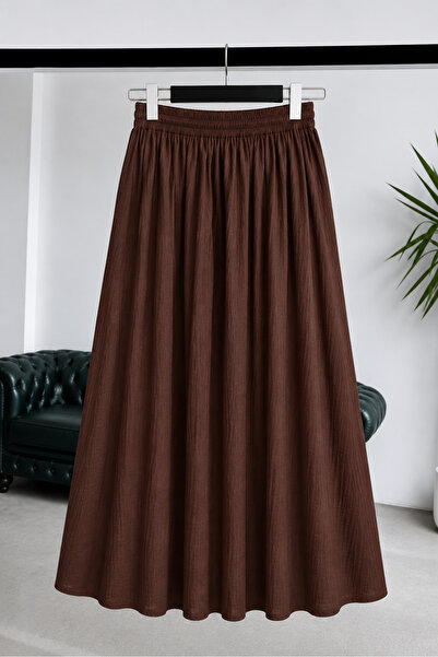 SANTAMİLA Women's Brown Aerobin Skirt with Elastic Waist and Pockets