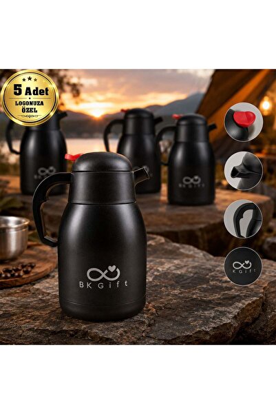 Bk Gift 5 Pieces of 5343 Steel Thermos with Your Logo, 1500 ml Black Large Si...