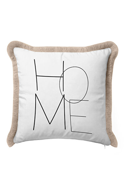 Evimde Bambaşka Typographic Home Written Fringed Pillowcase - Elegant Motto B...
