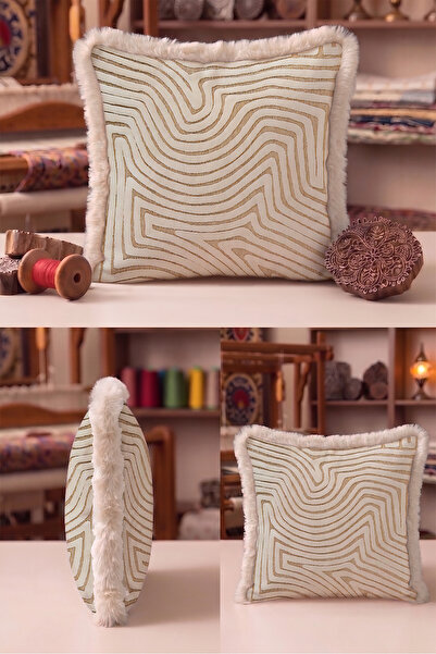 Evimde Bambaşka Abstract Wavy Fringed Pillowcase - Organic Striped Bohemian C...