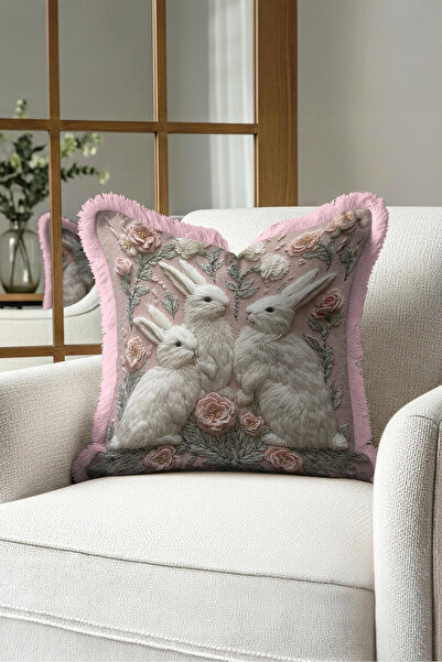 Evimde Bambaşka Κάλυμμα μαξιλαριού με κρόσσια Rabbit Floral Spring Garden - Ρ...