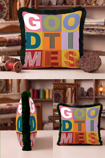 Evimde Bambaşka Pop Art Good Times Color Block Fringed Pillowcase - Retro Let...