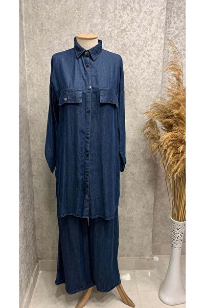 EFRAZE 26Y352 TAKIM TUNİK PANTOLON KOT TENCEL CEP GÖRÜNÜMLÜ LACI
