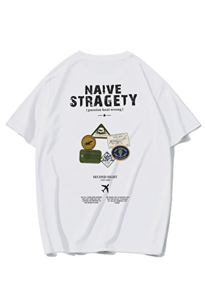 BRZ COLLECTION Unisex Oversize Naive Stragety T-Shirt (White)