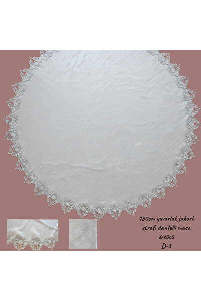 LACASA HOME LINEN 180cm Round Tablecloth with Lace Around the Edge in Jacquar...