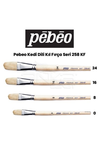 Pebeo 258KF Serisi Yassı Kedi Dili Sert Beyaz Sentetik Kıl Fırça No:4,Yağlı B...