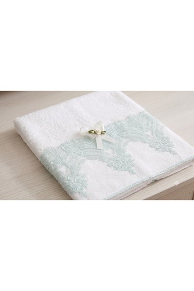 ÖzSurgun Mint Green Lace and Floral Bow Detailed Cotton Towel 2 Pcs