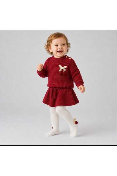 ewellce Knitwear 3-Piece Stylish Knitted Baby Girl Set with Skirt
