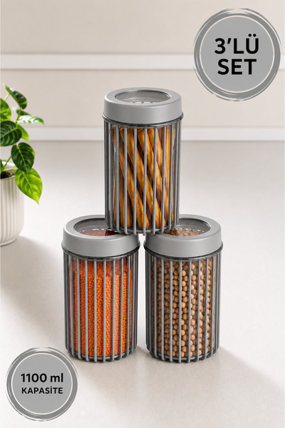 Stile Cucina 3-Piece Linea Round Storage Container 1.1 Liter Gray