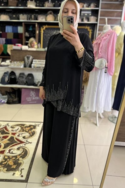 behrem Chiffon Stone Detailed Pantalon Evening Dress Set