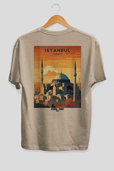 Ankhises Istanbul Turkey 4 Beige Oversize Country City Back Printed Unisex T-...